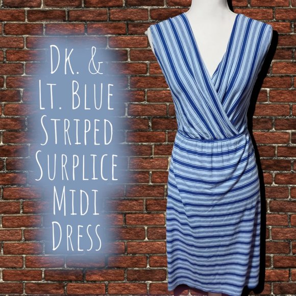 Dark & Light Blue Striped Merona Surplice Midi Dress - Picture 1 of 9